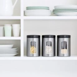 Set Of 3 Matt Steel Brabantia Window Kitchen Canisters