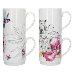 Dunelm Set Of 4 Heavenly Hummingbird Stackable Mugs