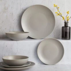 Dunelm Stoneware Grey Matte 12 Piece Dinner Set