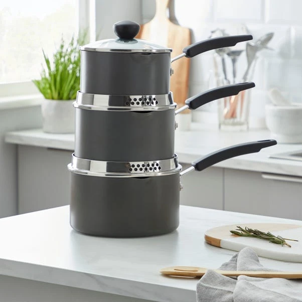 Dunelm Non-Stick Hard Anodised 3 Piece Pan Set 3 Dunelm Non-Stick Hard Anodised 3 Piece Pan Set