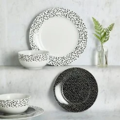 Dunelm Dottie Black 12 Piece Dinner Set