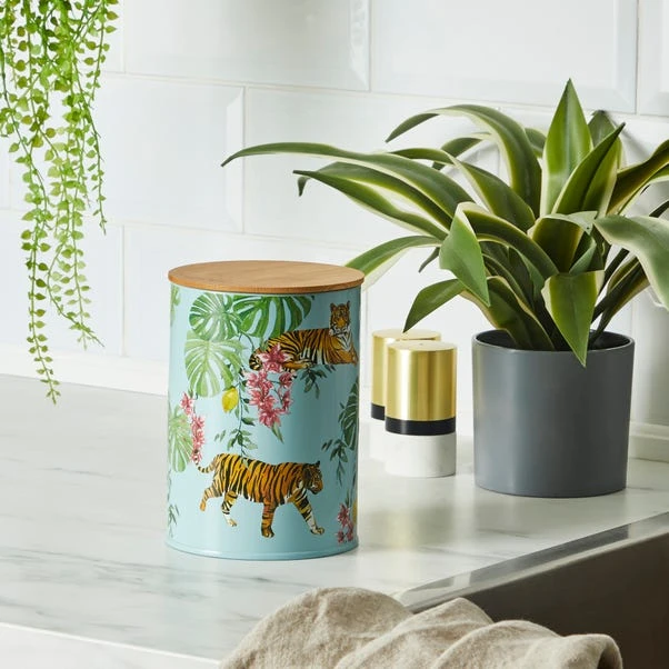 Dunelm Tiger Tropics Metal Kitchen Canister 3 Dunelm Tiger Tropics Metal Kitchen Canister