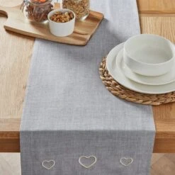 Dunelm Country Hearts Dove Grey Runner