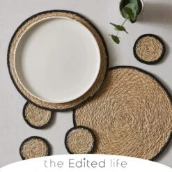 The Edited Life Set Of 4 Black Grass Braid Coasters