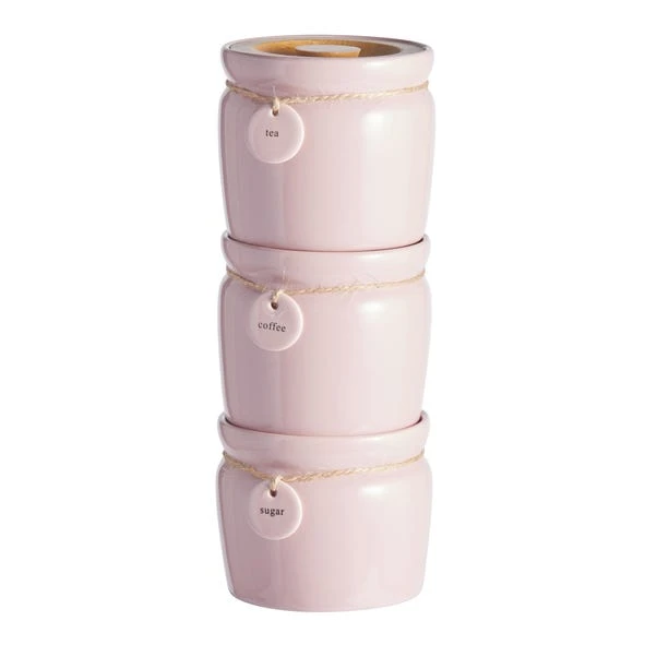 Dunelm Set Of 3 Blush Hang Tag Stacking Canisters 4 Dunelm Set Of 3 Blush Hang Tag Stacking Canisters - Image 2