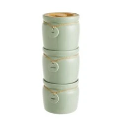 Dunelm Set Of 3 Sage Hang Tag Stacking Canisters