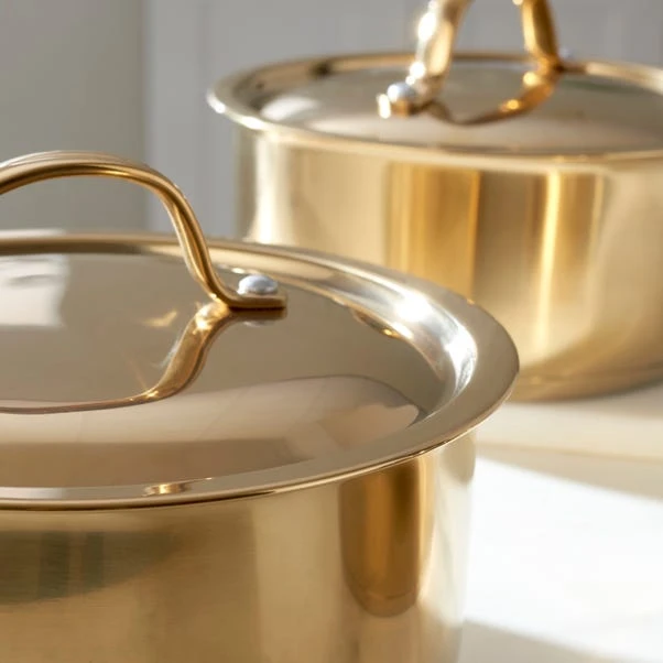 Dunelm Gold Matt Effect 3 Piece Saucepan Set 4 Dunelm Gold Matt Effect 3 Piece Saucepan Set - Image 2