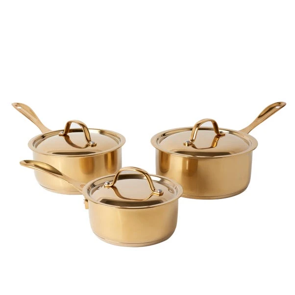 Dunelm Gold Matt Effect 3 Piece Saucepan Set 5 Dunelm Gold Matt Effect 3 Piece Saucepan Set - Image 3