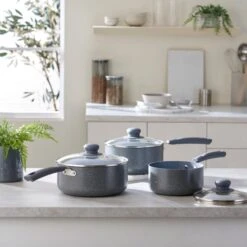 Dunelm Grey Stone Effect Sauce Pan Set