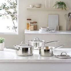 Dunelm Hammered 3 Piece Sauce Pan Set