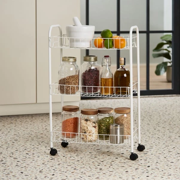 Dunelm White 3 Tier Wire Trolley 3 Dunelm White 3 Tier Wire Trolley