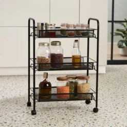 Dunelm Black Mesh 3 Tier Storage Trolley