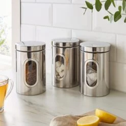 Dunelm Set Of 3 Metal Storage Canisters