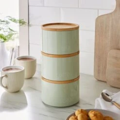 Dunelm Stacking Tea Coffee Sugar Sage