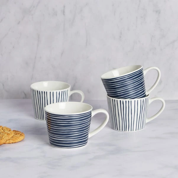 Dunelm Set Of 4 Blue And White Stripe Mugs 3 Dunelm Set Of 4 Blue And White Stripe Mugs